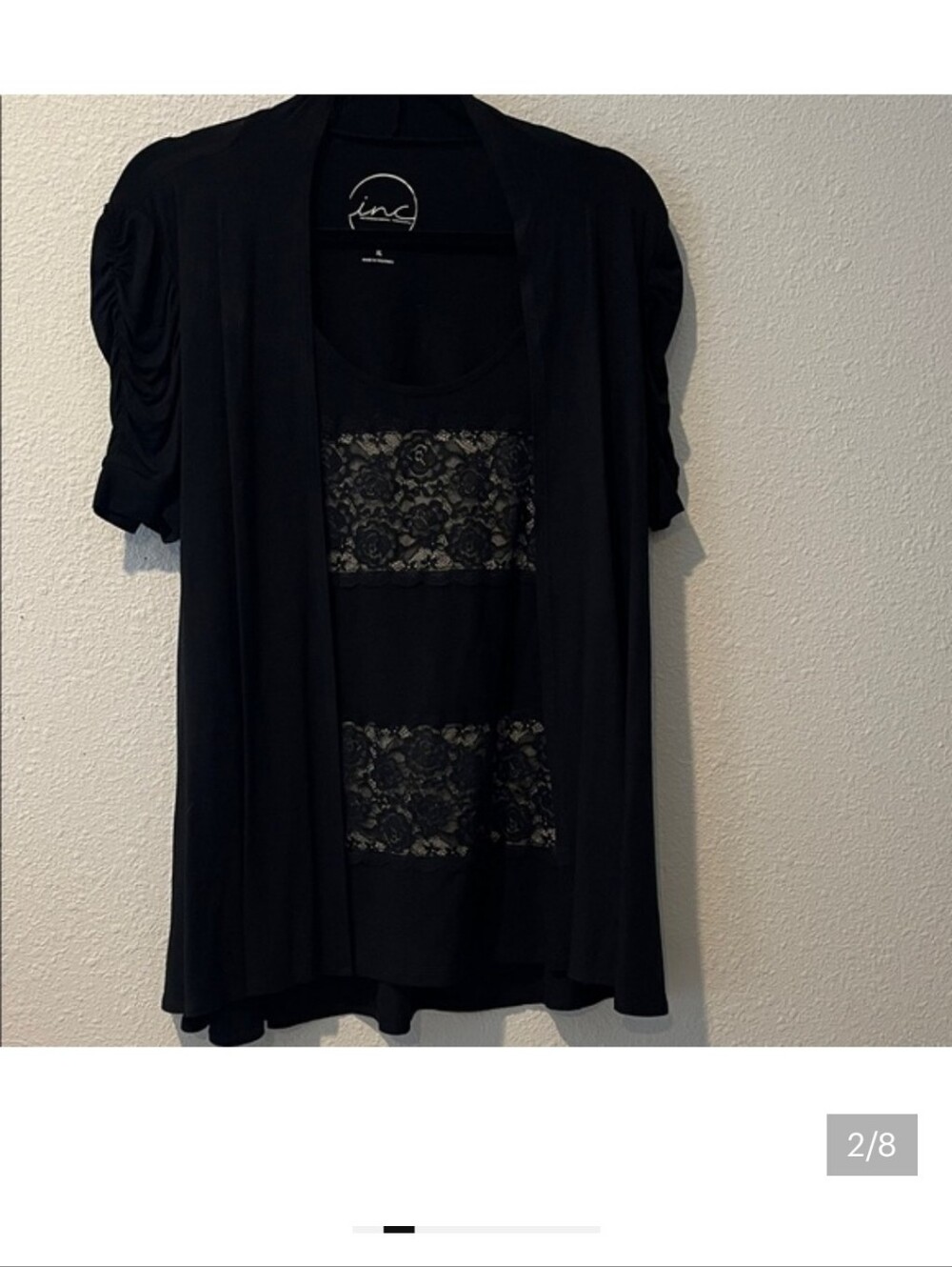 INC International Concepts Black Open Cardigan attached lace Cami
Sz XL